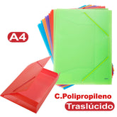 CARPETA GOMAS SOLAPAS A4 PP TRANSLUCIDO COLORES SURTIDOS | 12 UNIDADES | (GRAFOPLAS)